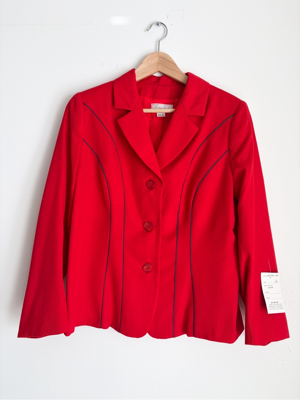 Vintage AGMIR Red Women's Tailored Button Blazer - Size Small, Made in Europe